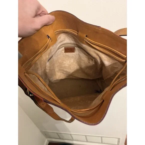 Furla vintage leather tote purse used purple orange color block bag - Picture 10 of 15